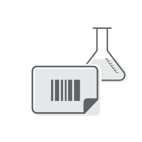 Abbildung eines Barcodeetiketts und eines Reagenzglas