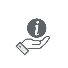 Schwarz-weißes Iconbild einer Hand mit darüber schwebendem i als Icon für das Service-Portal
