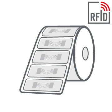 Darstellung von einer RFID-Etikettenrolle als skizziertes Icon in Schwarz-Weiß